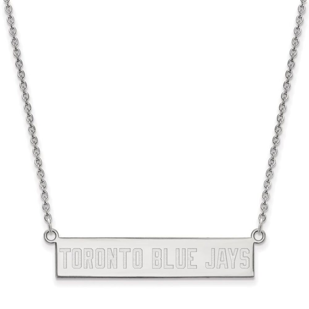 Sterling Silver MLB Toronto Blue Jays Small Bar Necklace, 18 Inch